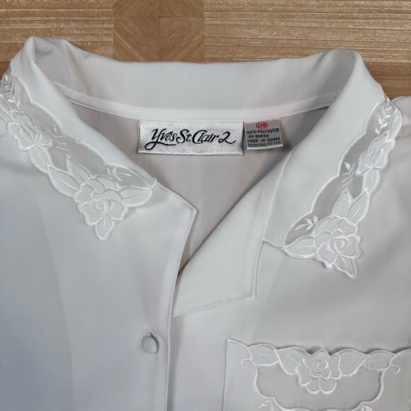Yves St. Clair 2 White Blouse with Lace Detail & Shoulder Pads Womens Plus 22W - Picture 9 of 12